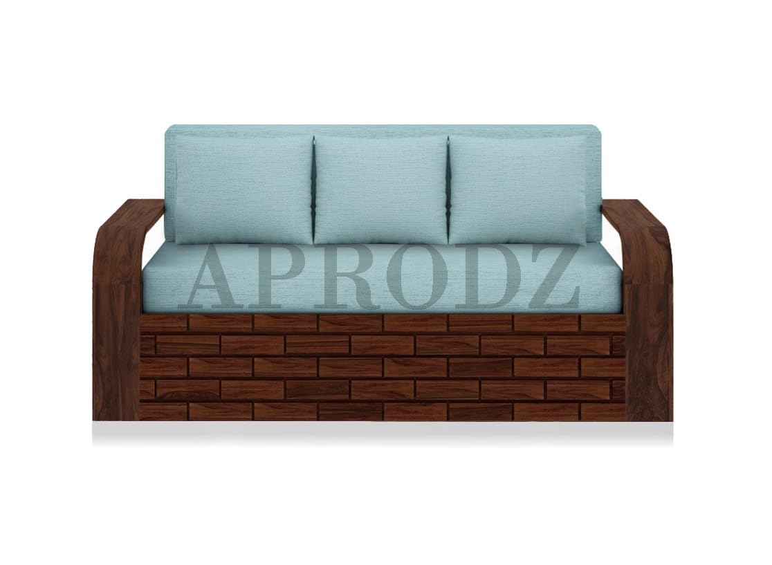 Sheesham Wood Sofa Cum Bed, 3 Seater with Blue Upholstery (75 x69 x30 Inch)