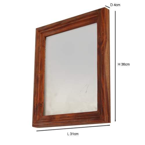 Flat Wall Decorative Mirror for Home and Bathroom Vanity with Wooden Frame (Teak Finish)