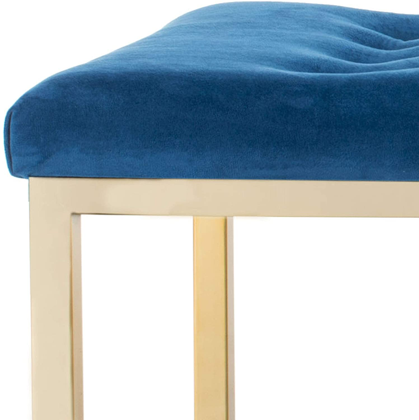 Modern Tufted Upholstered Velvet and Metal Bench Ottoman
