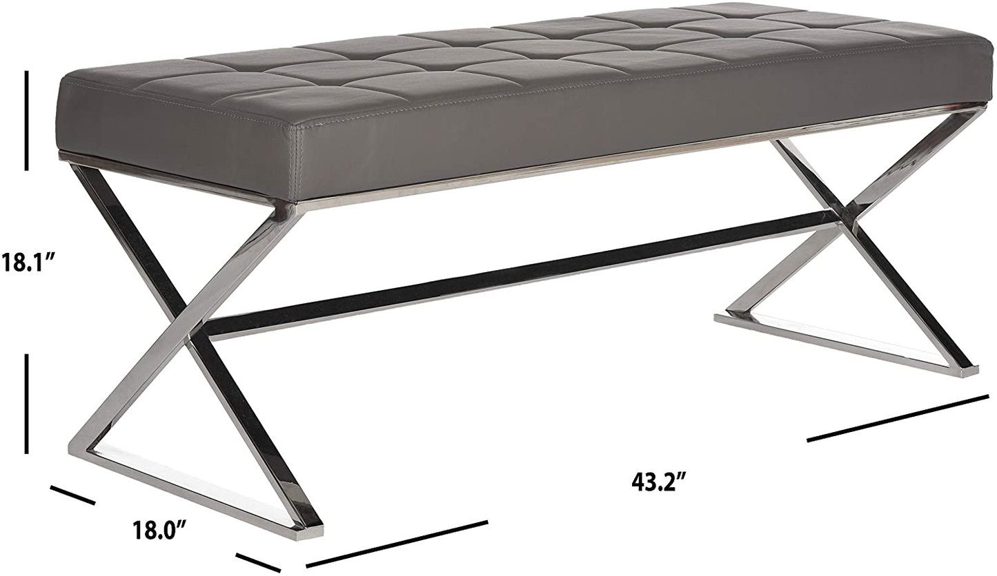 Modern Orange Upholstered Velvet and Metal Bench
