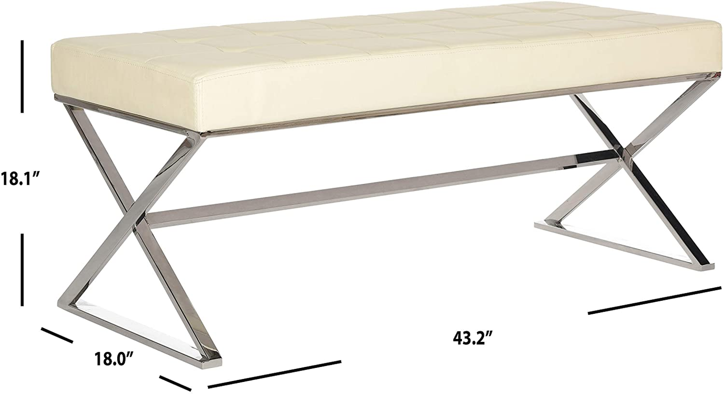 Modern Orange Upholstered Velvet and Metal Bench