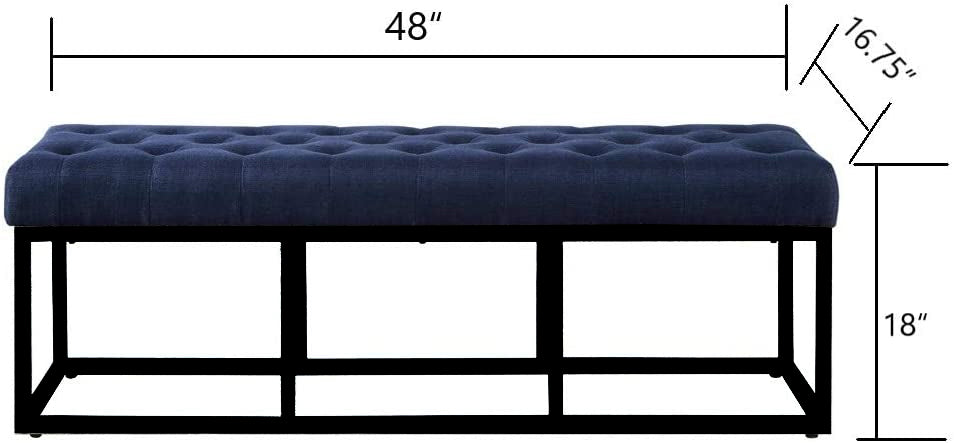 Tufted Long Upholstered Velvet and Metal Bench