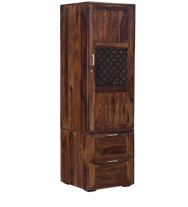 Durque Sheesham Wood Single Door Wardrobe- Provincial Teak Finish
