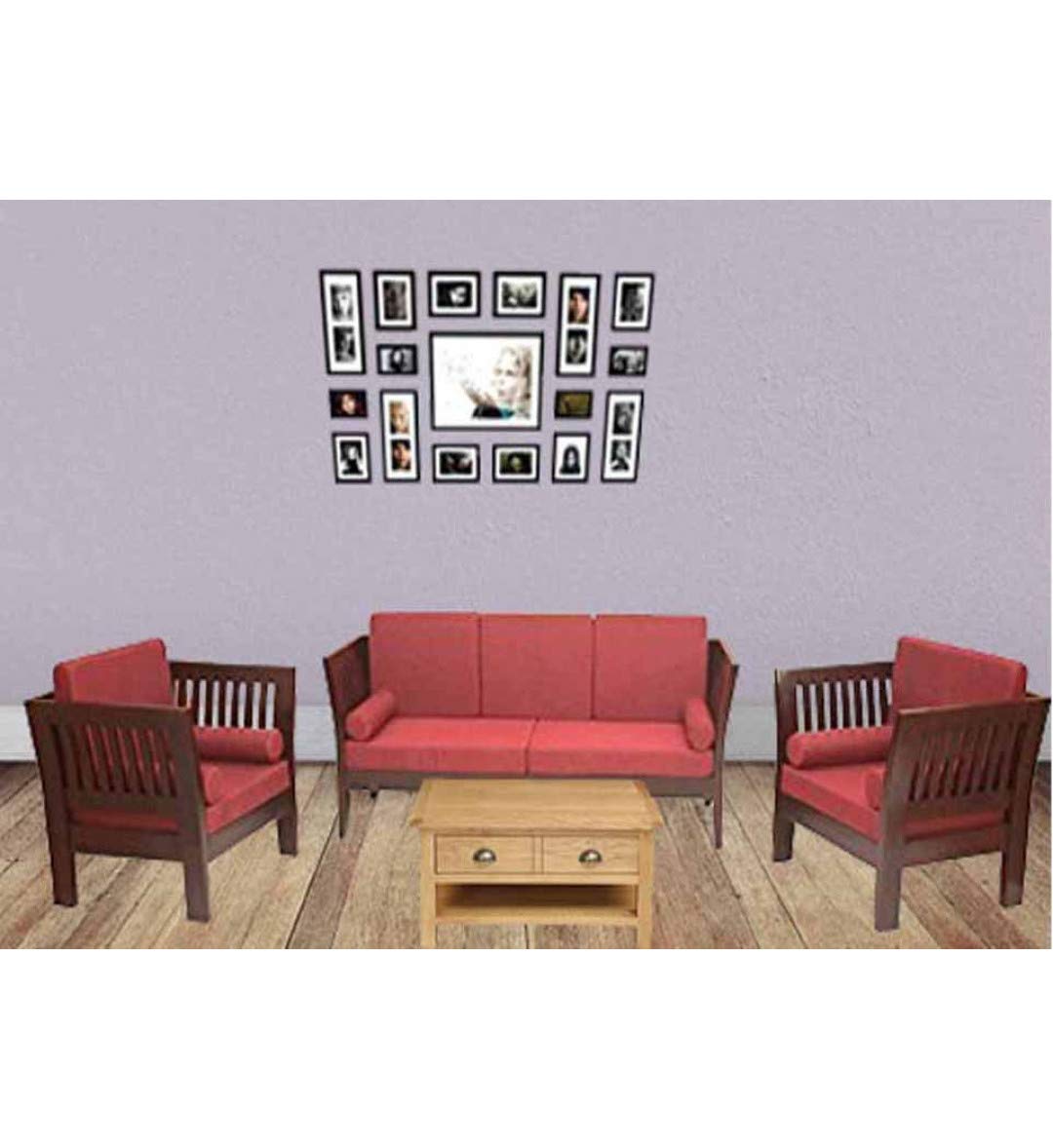 Mocko Sheesham Wood 3+1+1 Seater Sofa Set with Cushions for Living Room