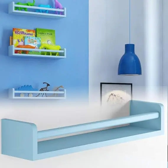 Childrens Wall Mounted Floating Shelves - 2 Set Shelf - Kid’s Room Bookshelf Display Nursery Books and Toy Storage Display Organizer - Ships Fully Assembled (Light Blue)