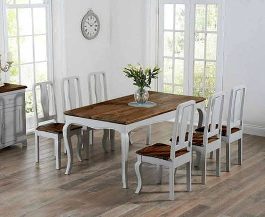 Sheesham Wood Vaughan 6 Seater Dining Table Set for Home Living Room | Dining Furniture | Grey and Brown