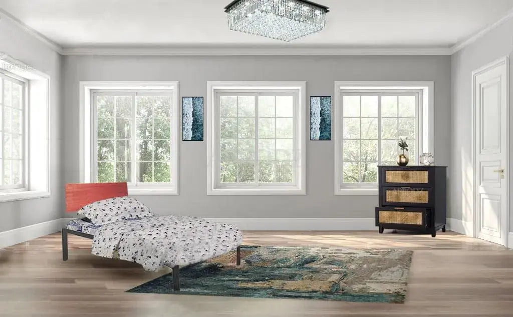 Single Size Bed Without Storage for Home & Living Room Cot Bed Furniture (Light Mahogany + Black Powdercoated Finish)