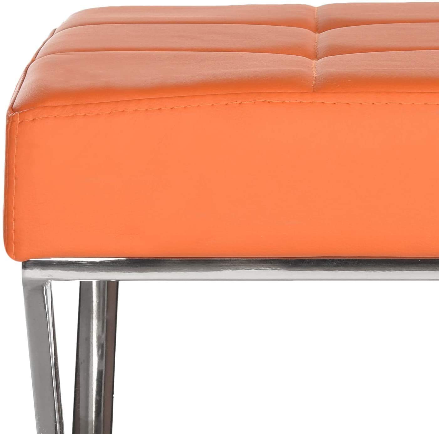 Modern Orange Upholstered Velvet and Metal Bench
