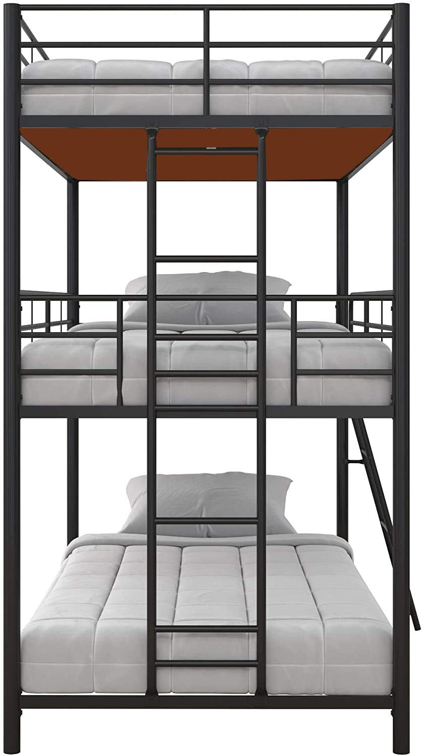 APRODZ Chavez Triple Twin/Twin/Twin Size Metal Triple (3Bed) Bunk Bed (Metal - Black Powdercoated)