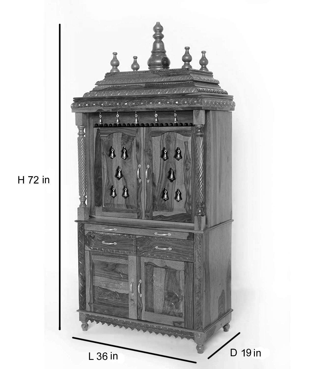 Handcrafted Sheesham Wood Temple with Storage for Pooja Room | Temple for Home | Pooja Mandir (Standard, Natural Teak)