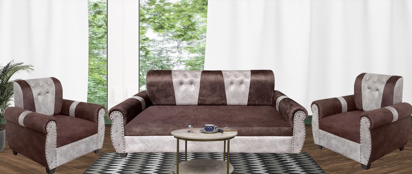 Stylish 5-Seater Sofa Set for Modern Living Space Furniture in Brown and Beige Color