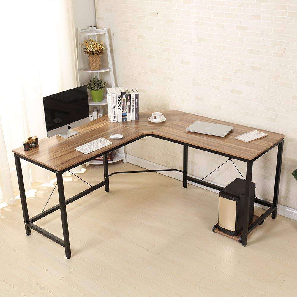Aprodz Duane 59 x 59 inches Large L-Shaped Desk Computer Desk L Desk Office Desk Workstation Desk, Oak