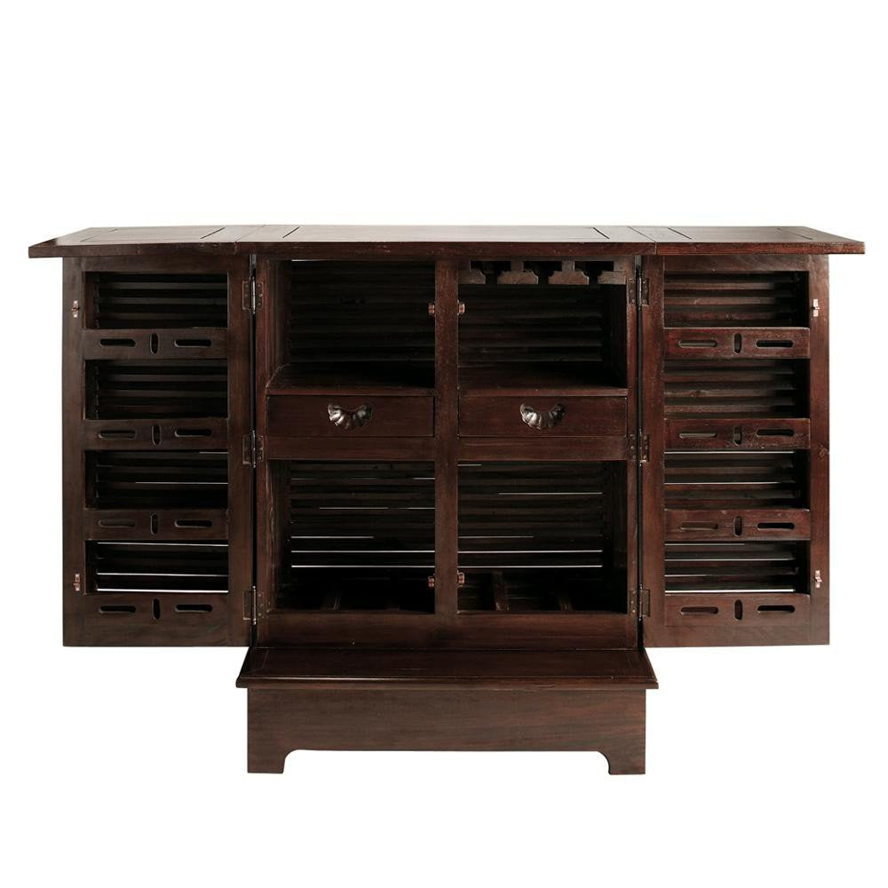 APRODZ Mango Wood Gilmore Stylish Brown Bar Cabinet with Wine Glass Storage for Living Room