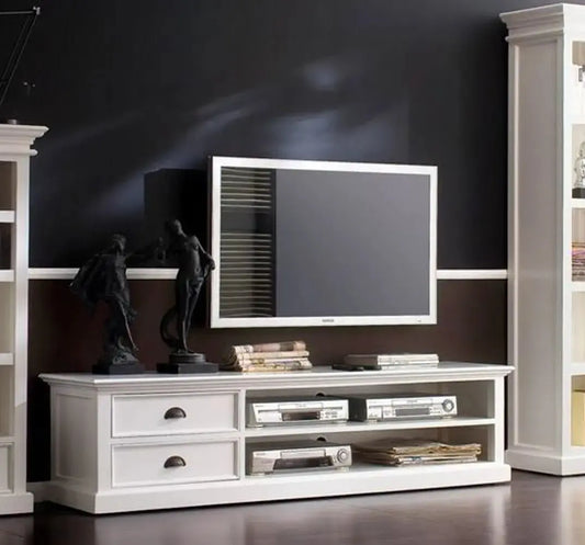 Mango Wood Pius Large TV Stand Cabinet for Home | TV Unit for Living Room | White Finish