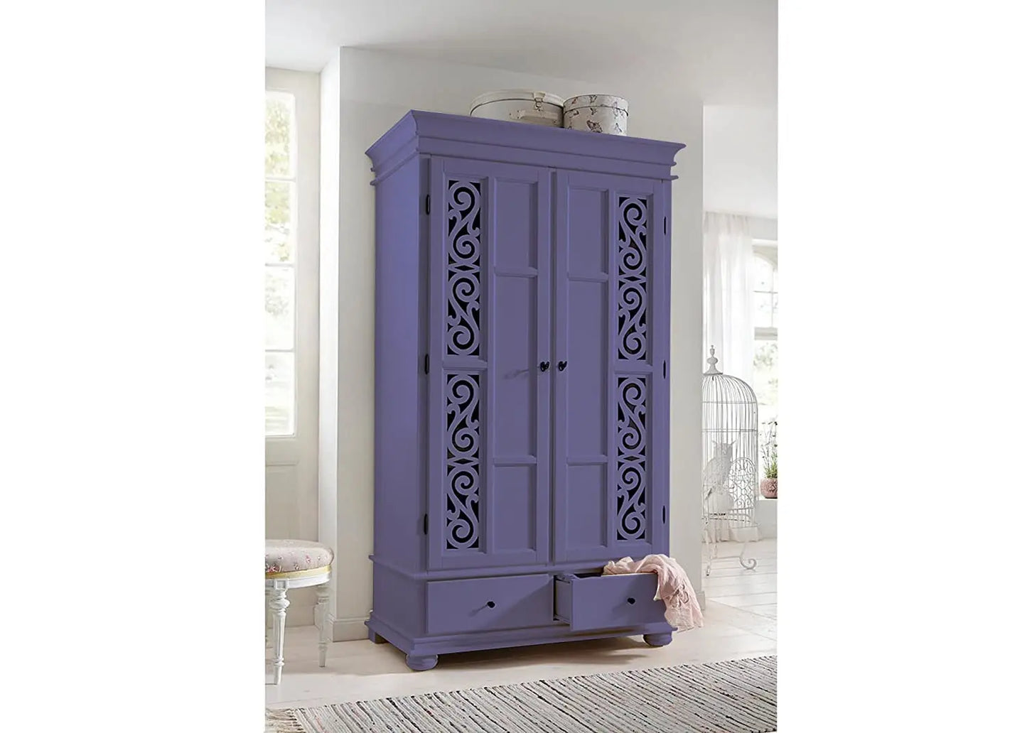 Mango Wood Multipurpose Storage 2-Door Porto Wardrobe Almirah for Bedroom | Emperor
