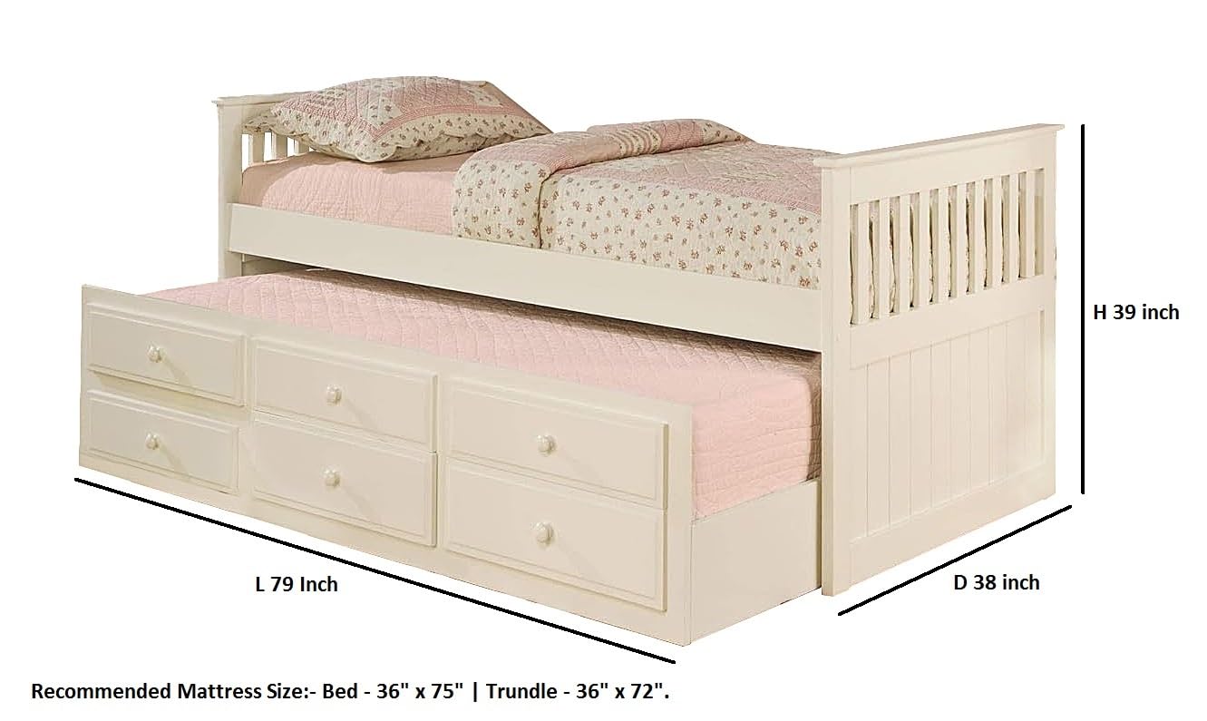 Sheesham Wood Oyster Daybed with Trundle Bed with Drawer Storage for Home | Bed for Bedroom