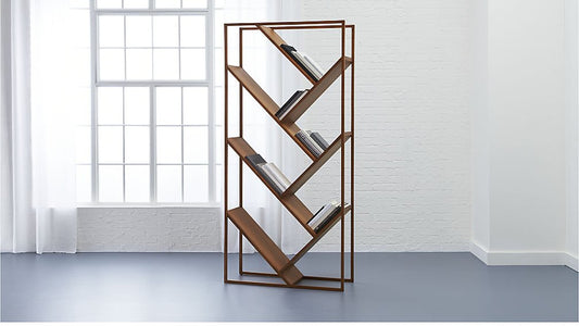 Solid Wood and Steel Warsaw Bookcase for Living Room | Bookshelf | Brown Finish