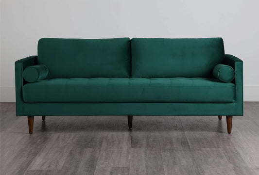 APRODZ MidCen Wooden 3 Seater Sofa Set with High-Density Comfortable Foam for Home & Living Room (Upholstered- Dark Green Velvet Fabric)