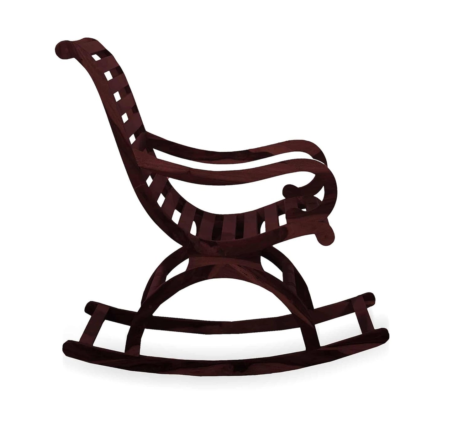 Narkali Sheesham Wood Ergonomic Rocking Chair with Cushion (Wood Finish)