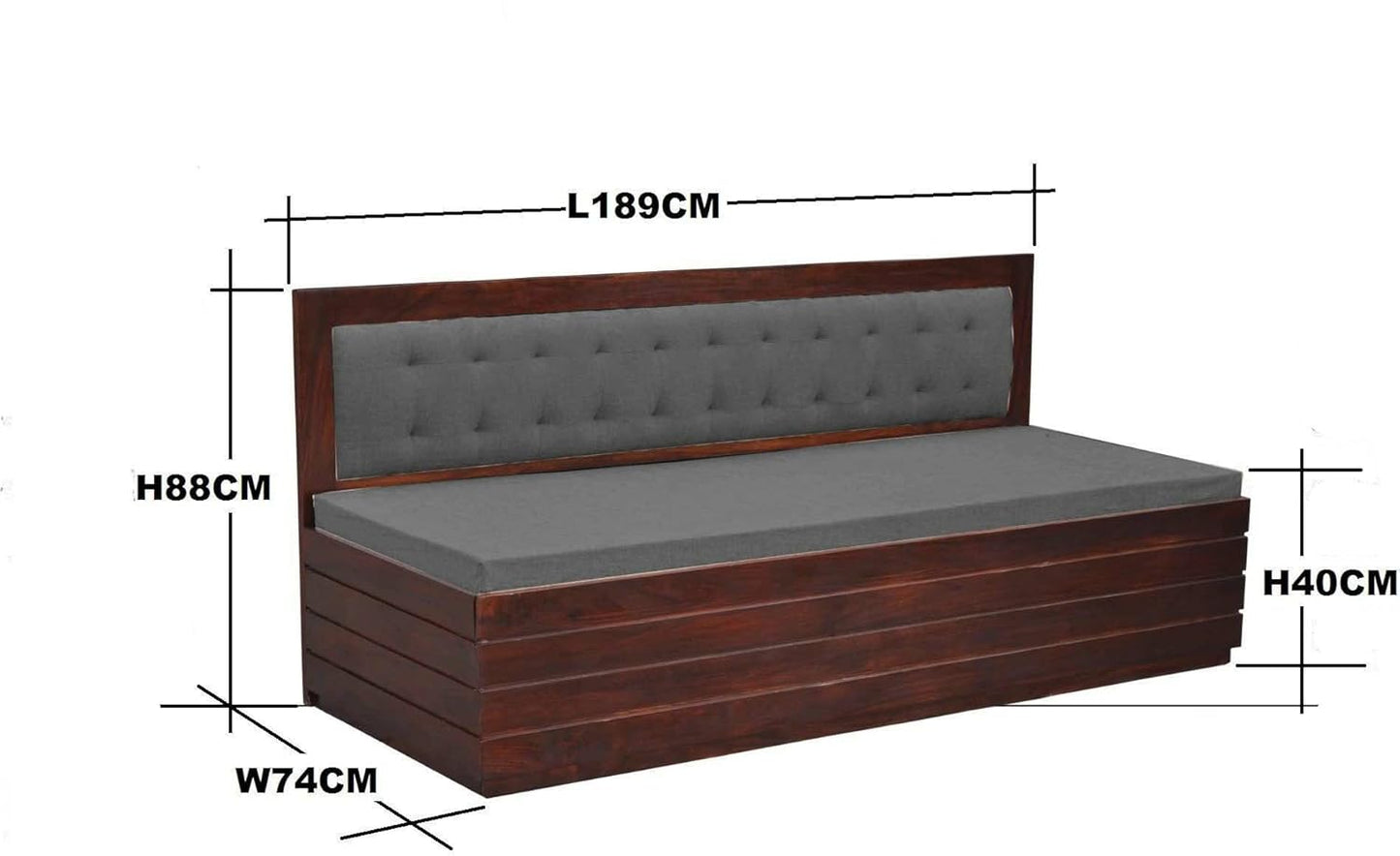 Comforto Upholstered Sheesham Wood Sofa Bed (Rosewood - Light Grey Fabric + Walnut)