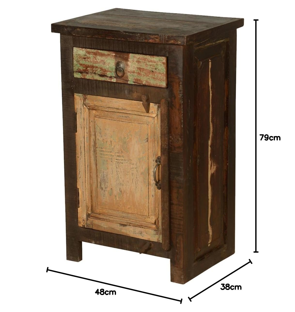 Mango Wood Yunnan One Door and One Drawer Bedside Storage Table for Bedroom | Dark Brown Finish