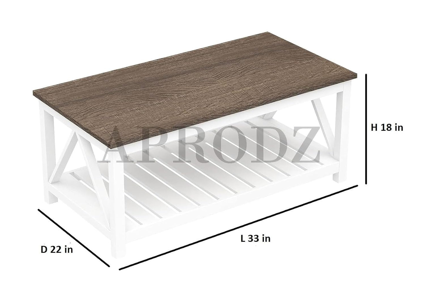 Vintage Farmhouse Coffee Table | Rustic White Living Room Center Table with Shelf