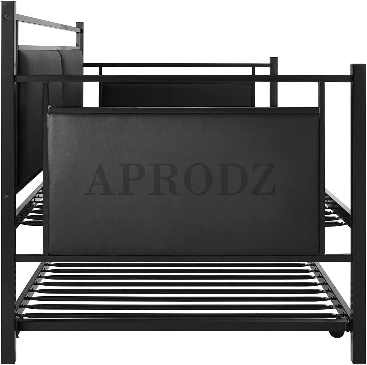 APRODZ Surte Twin Size Metal Daybed with Trundle Bed, (Mattress Included-Metal - Black Powdercoated)