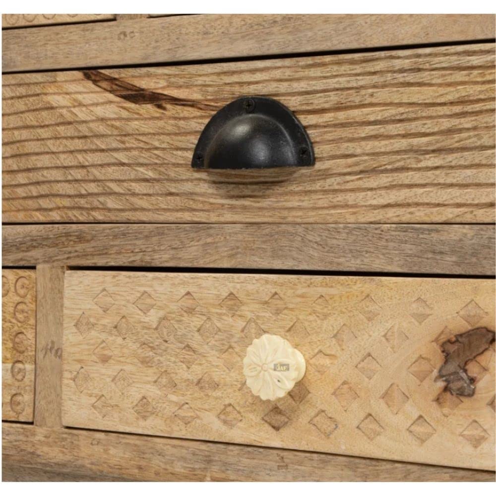 APRODZ Wooden Carved Chest of Drawers | Wooden Cabinet for Bedroom | Wooden Cabinet with Drawers | Wooden Classic Sideboard | Mango Wood | Natural Finish