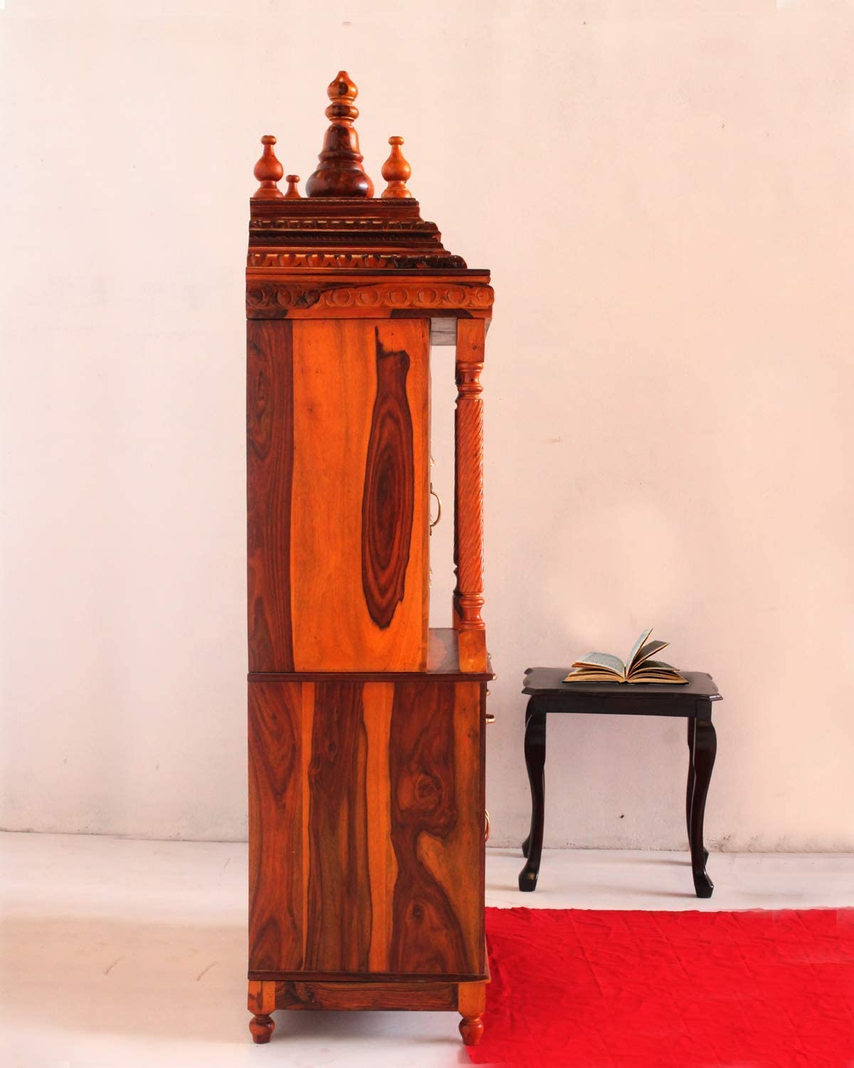 Handcrafted Sheesham Wood Temple with Storage for Pooja Room | Temple for Home | Pooja Mandir (Standard, Natural Teak)