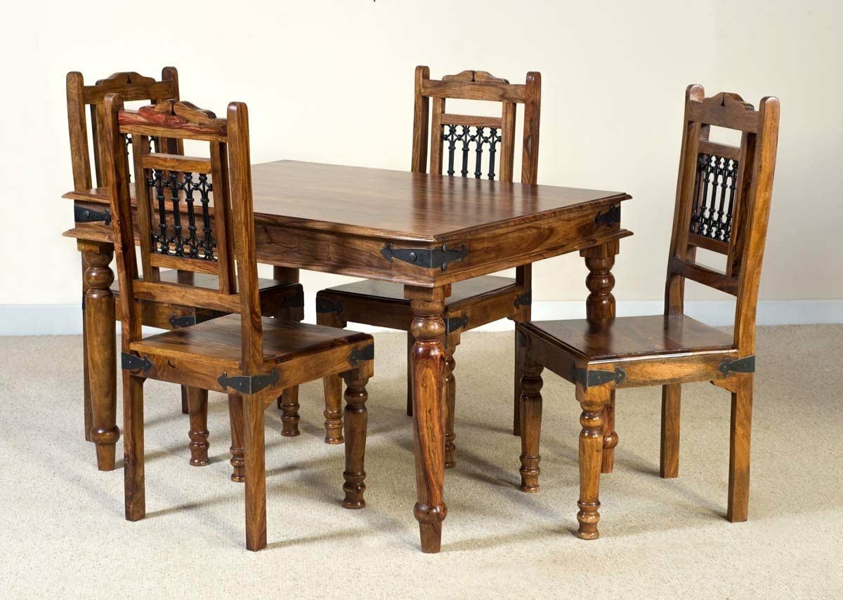 Solid Wood Bogota 4 Seater Dining Table Set for Home | Dining Furniture | Honey Finish