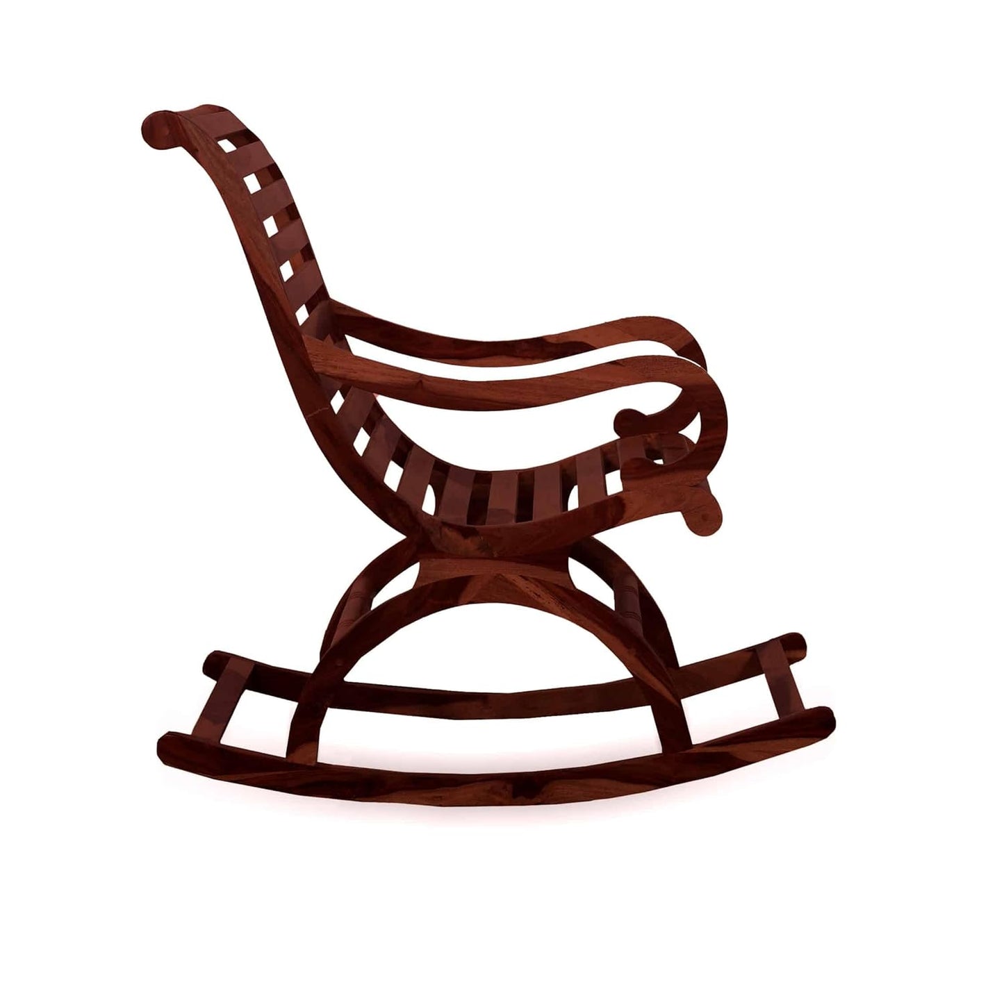Narkali Sheesham Wood Ergonomic Rocking Chair with Cushion (Wood Finish)