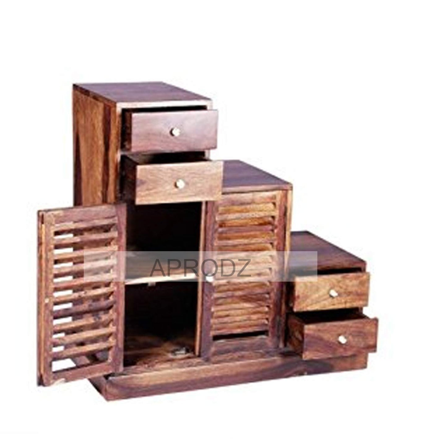 Sheesham Wood Storage Zuni Shoe Rack Cabinet for Living Room | 2 Shelf 4 Drawer Shoe Organizer | Mahogany