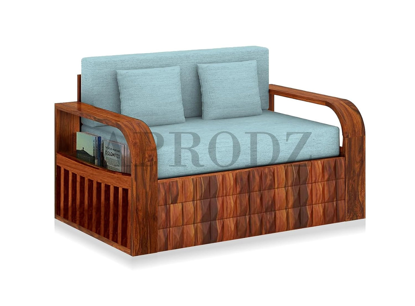 Sheesham Wood 2 Seater Sofa Cum Bed with Storage, (75 x 51 x 30 Inch)