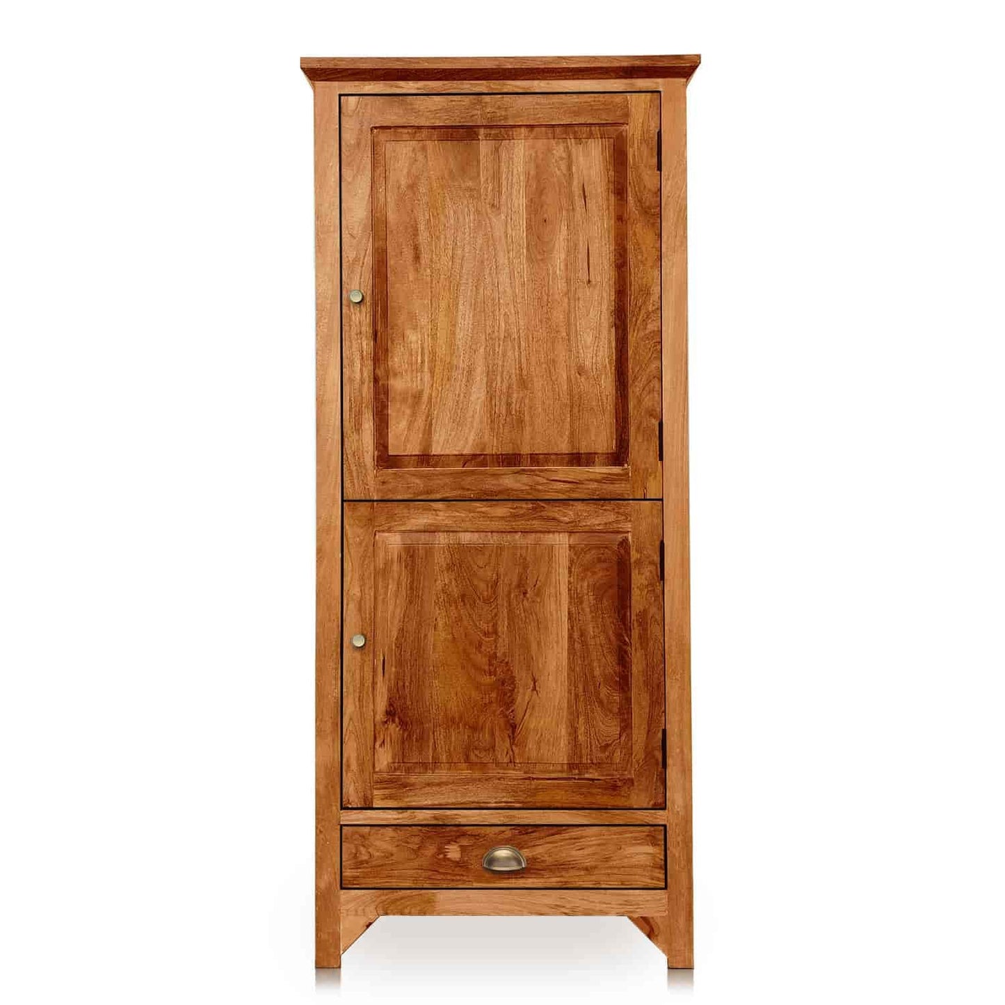 Mango Wood Wardrobe – Solid Wood 2-Door Almirah with Shelves & Hanging Rod for Bedroom Storage – Natural Finish Wooden Wardrobe Closet