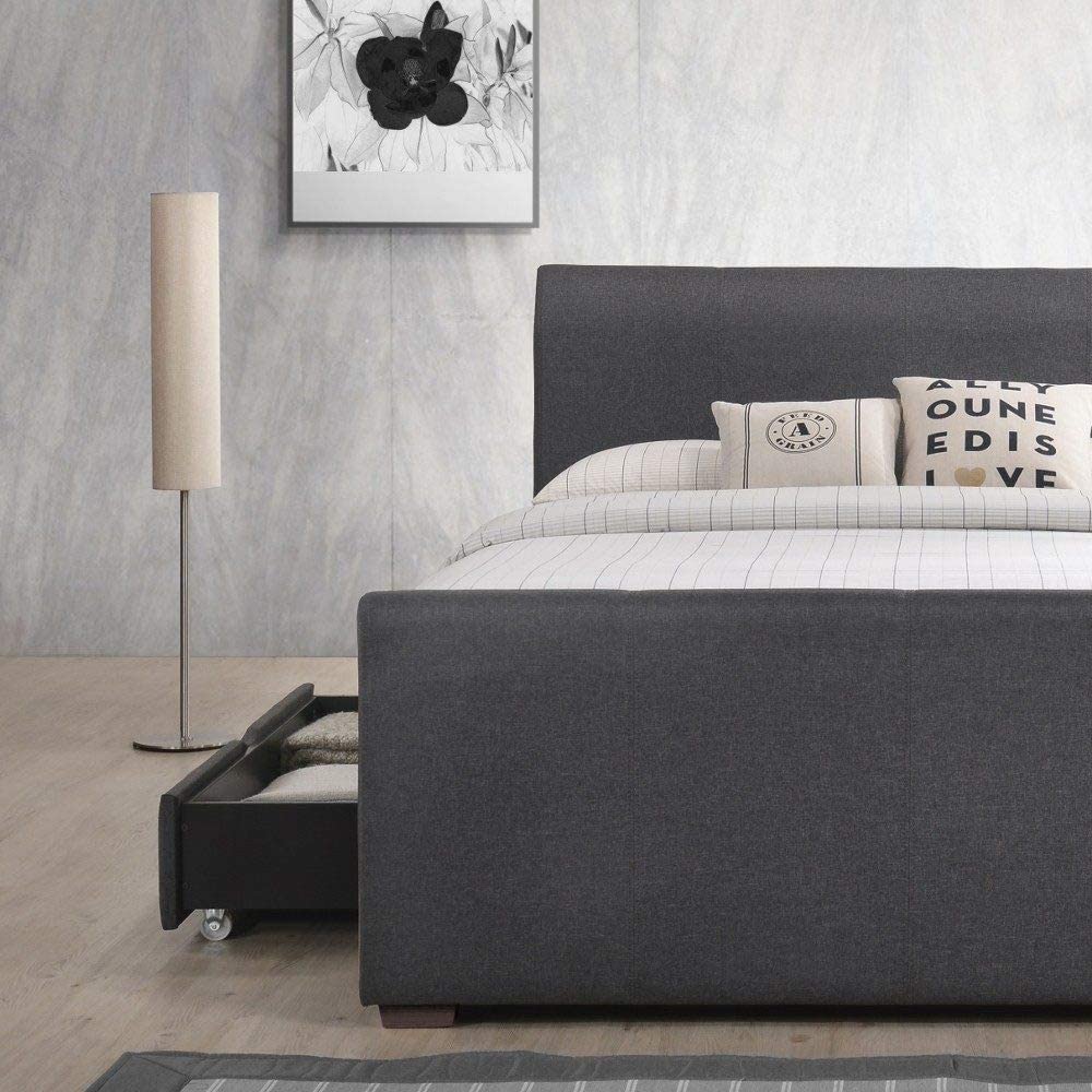APRODZ Solid Wood Bray King Size Bed with 2 Drawers for Bedroom | Grey Finish