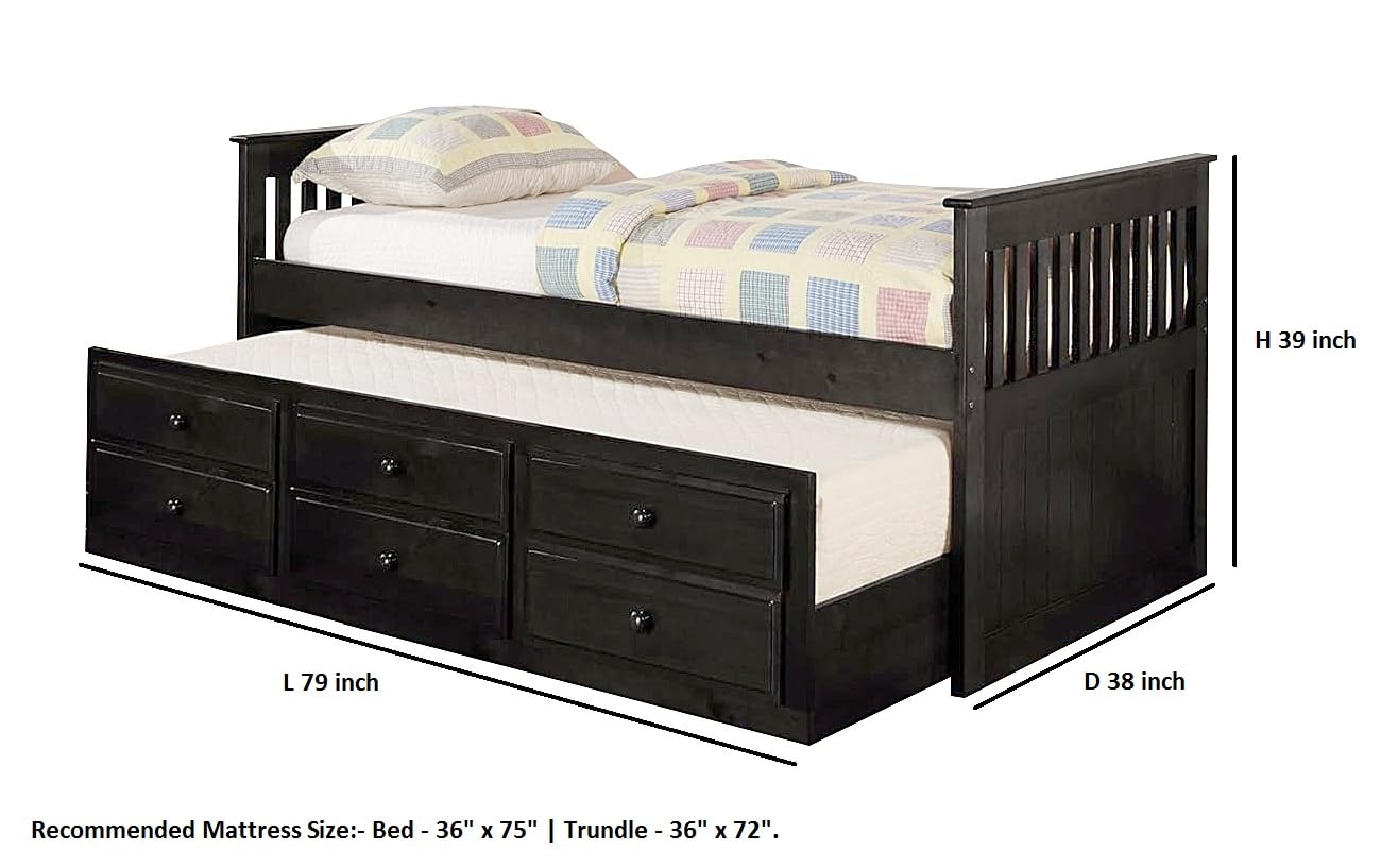 Sheesham Wood Oyster Daybed with Trundle Bed with Drawer Storage for Home | Bed for Bedroom