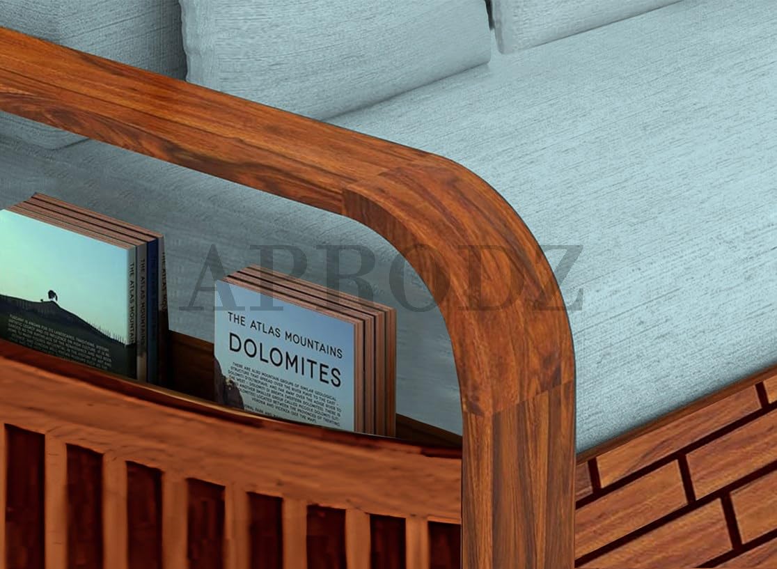 Sheesham Wood Sofa Cum Bed, 3 Seater with Blue Upholstery (75 x69 x30 Inch)