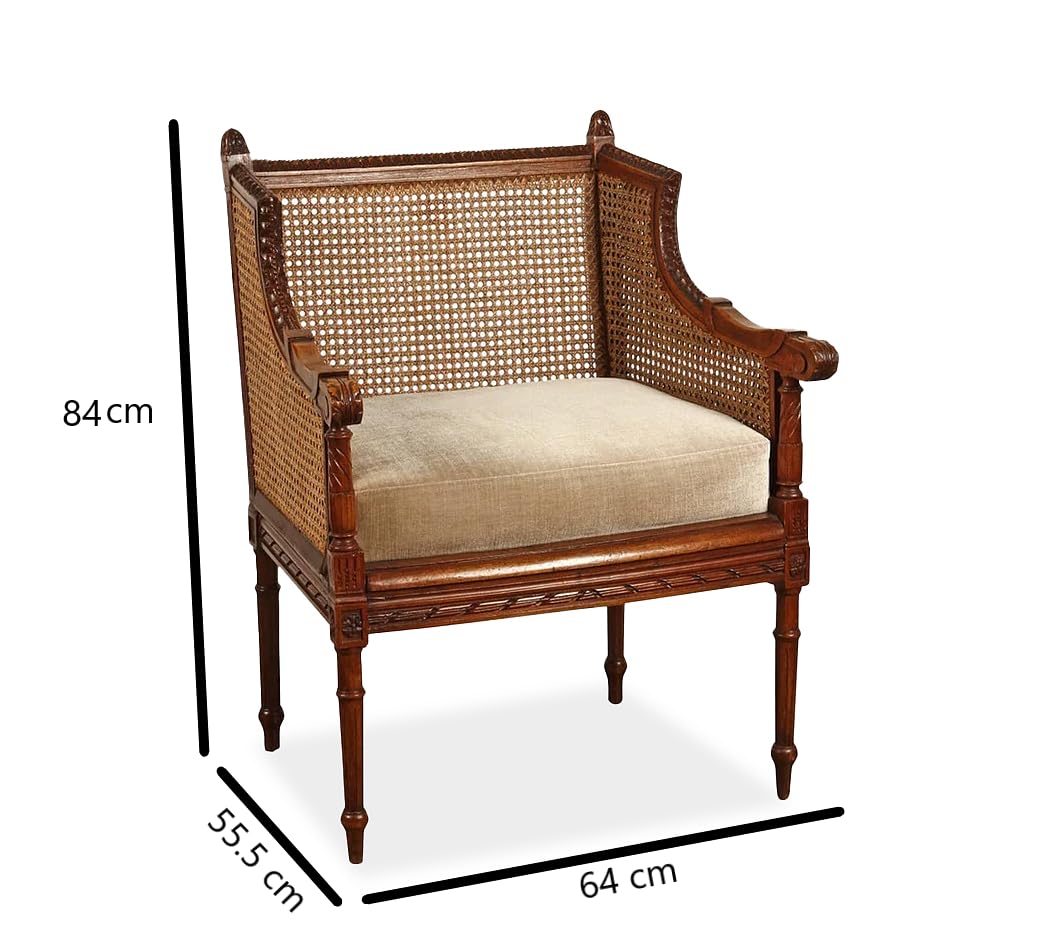 APRODZ French Cushioned Living Chair with Cane (Teak Wood,Brown)