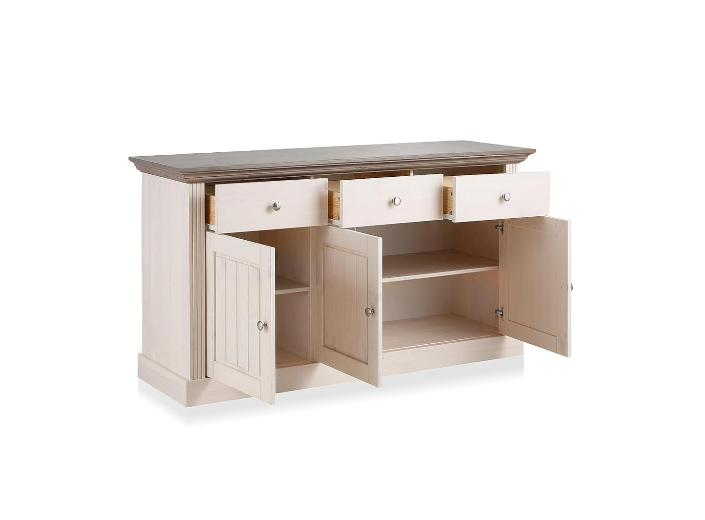 APRODZ Solid Wood Alegre Sideboard 3 Door Storage Cabinet for Living Room | White