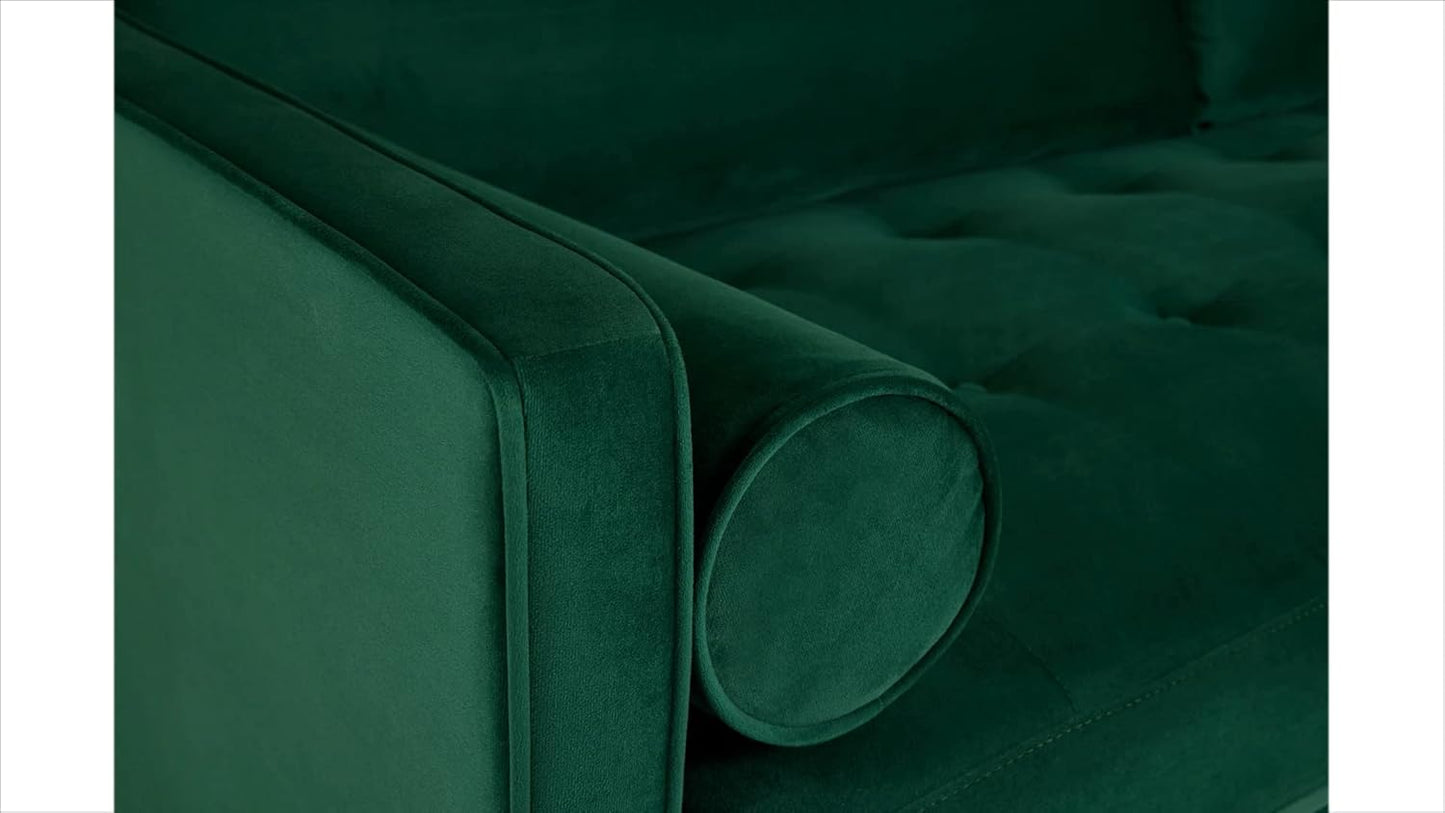 APRODZ MidCen Wooden 3 Seater Sofa Set with High-Density Comfortable Foam for Home & Living Room (Upholstered- Dark Green Velvet Fabric)