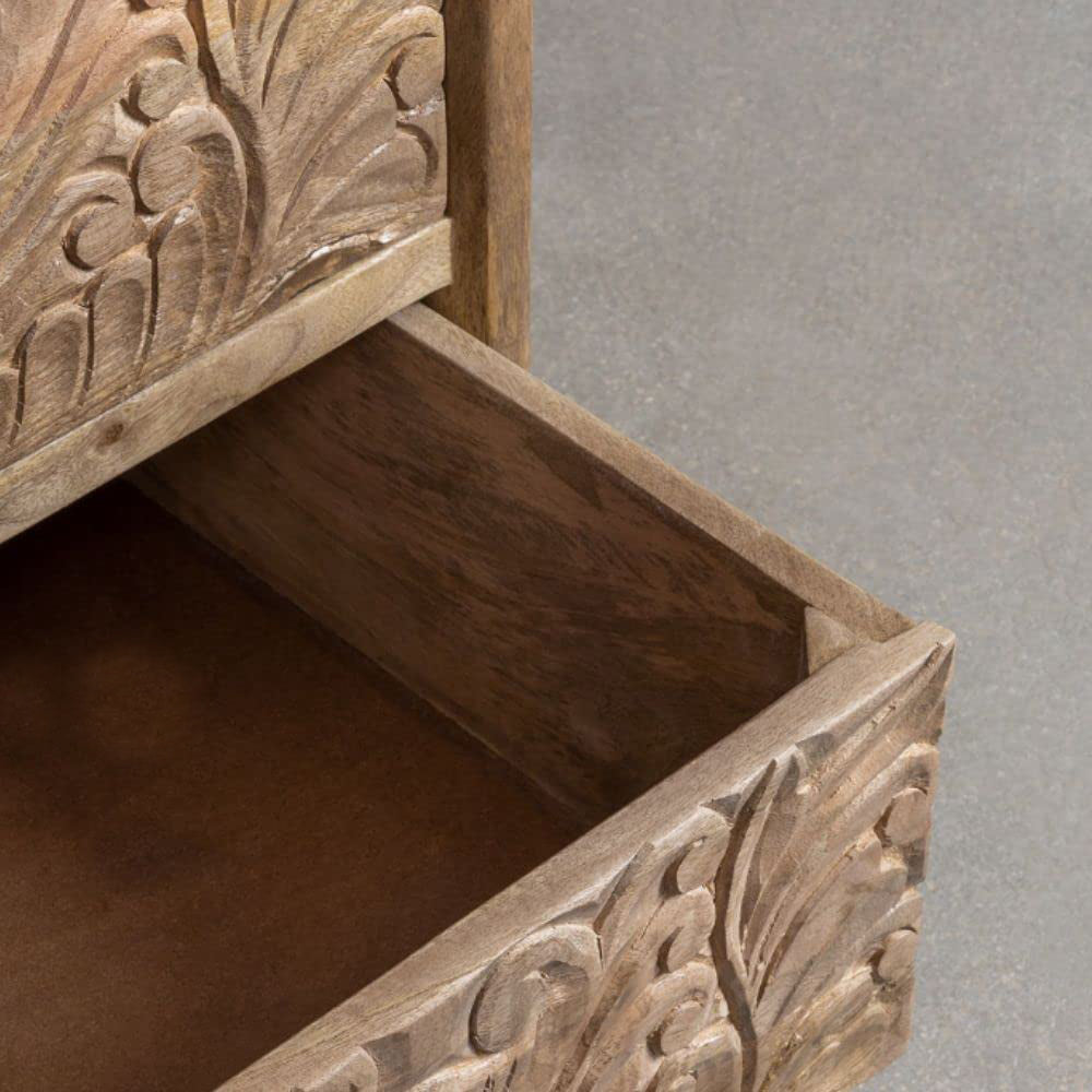 Mango Wood Rustic Floral Chest of Drawers, Brown Natural Finish, 1 Unit, 1 Cabinet, 1 Piece, 1 Item, Standard Size, 38 x 16 x 30 inches