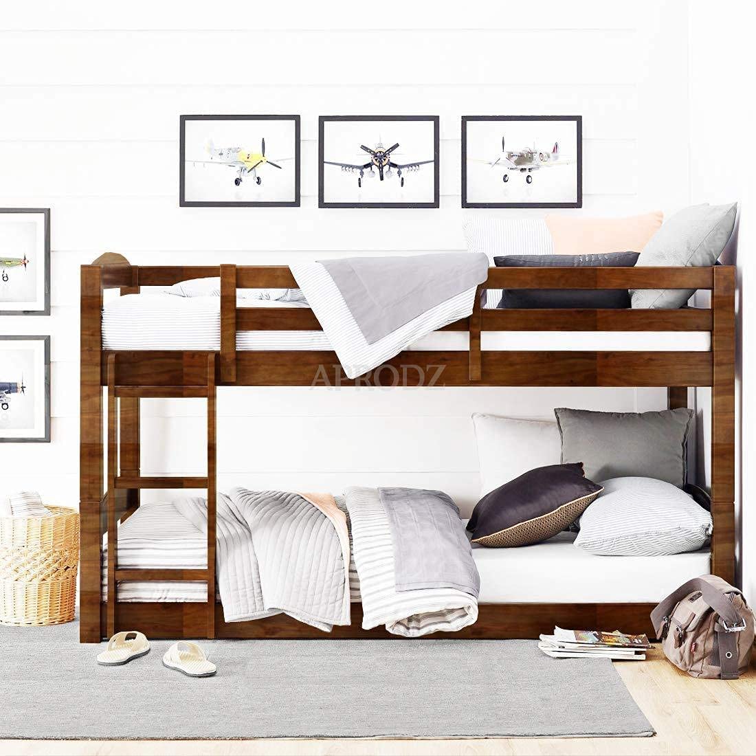 APRODZ Ipsotu Mango Wood Bunk Bed Without Storage Single Bed Furniture for Bedroom Living Room Home (Mango - Brown)