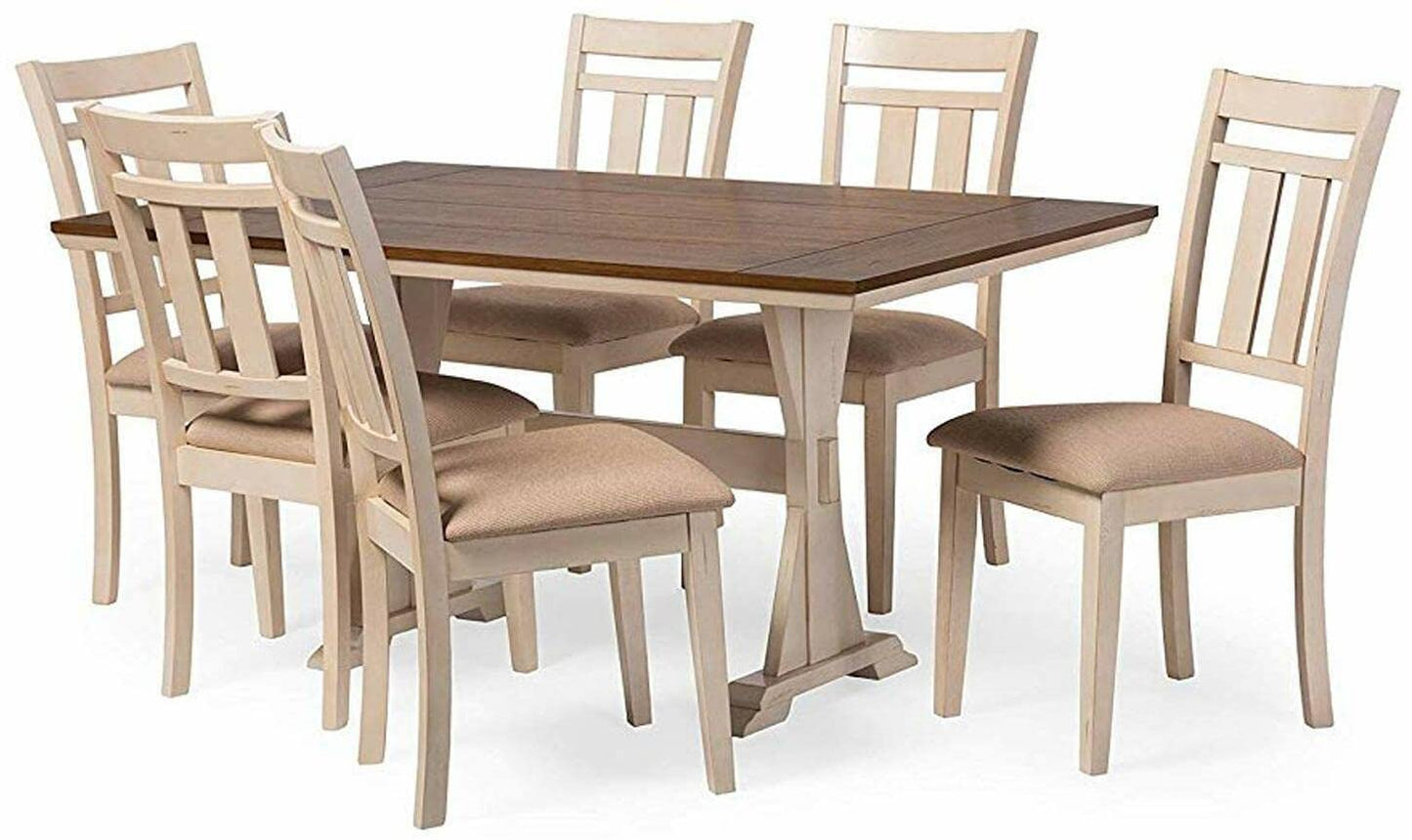 Solid Wood Torrance 6 Seater Dining Table Set for Home | Dining Furniture | Brown & Cream Finish
