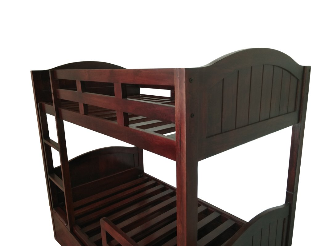 Mango Wood Mingitc Kids Bunk Beds with Trundle for Bedroom | Brown Finish