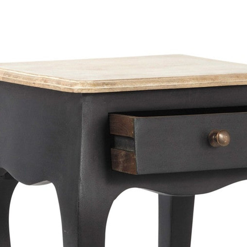 Mango Wood Cusco One Drawer Selves Bedside Storage Table for Bedroom | Dark Brown Finish