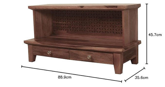 Wooden Pooja Temple – Solid Wood Floor-Mount, Polished Finish, 88.9 × 35.6 × 45.7 cm, Living Room Mandir