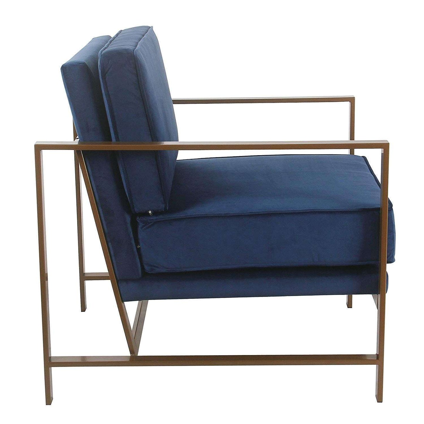 Aprodz Hudson Modern Velvet Accent Chair, Metal Frame, Navy