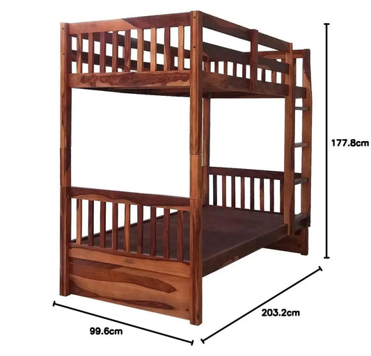APRODZ Sheesham Wood Moyer Bunk Bed for Bedroom |Light Rosewood Finish