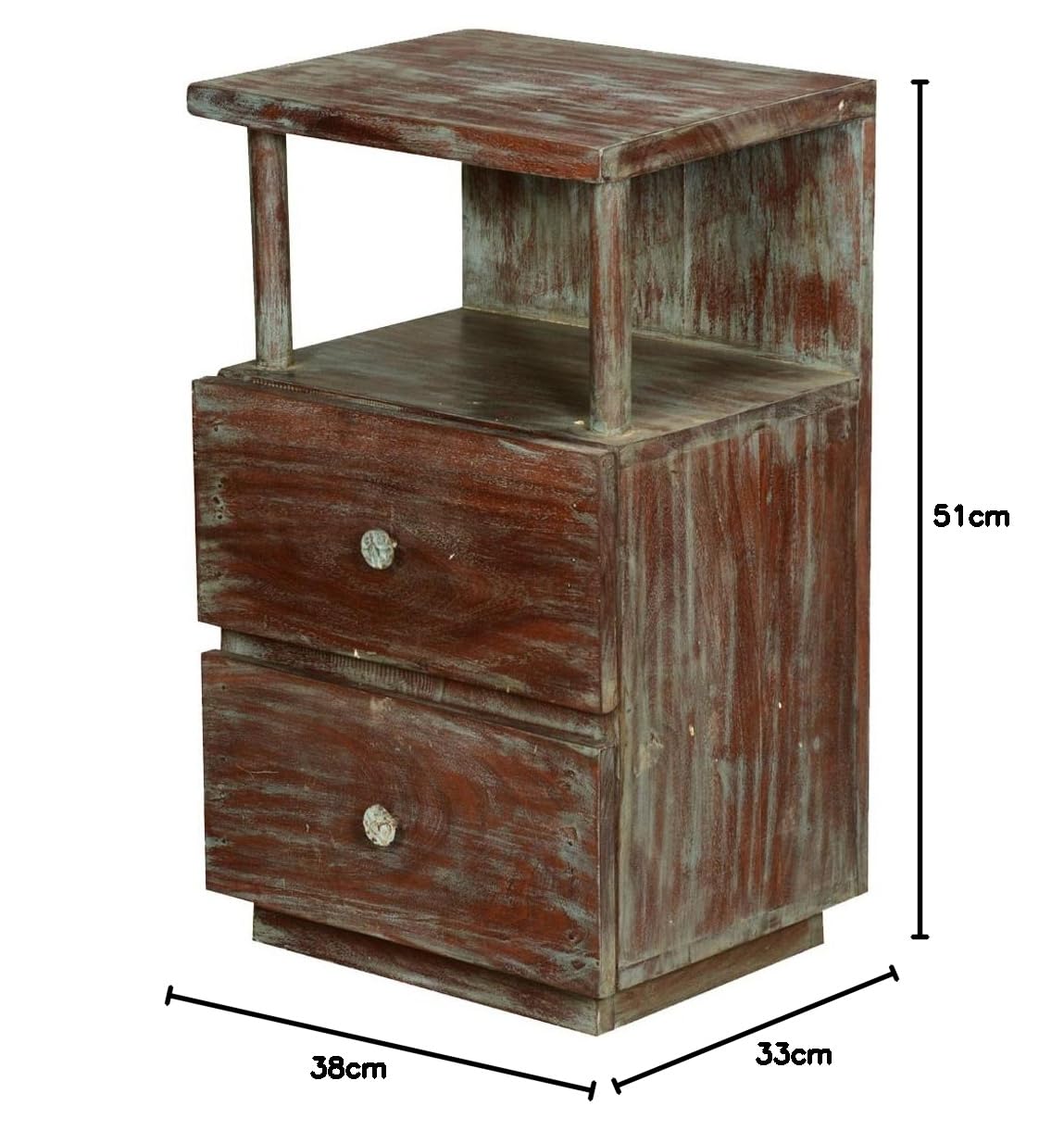 Mango Wood Taleex Two Drewer Selves Bedside Storage Table for Bedroom | Mohogany Finish