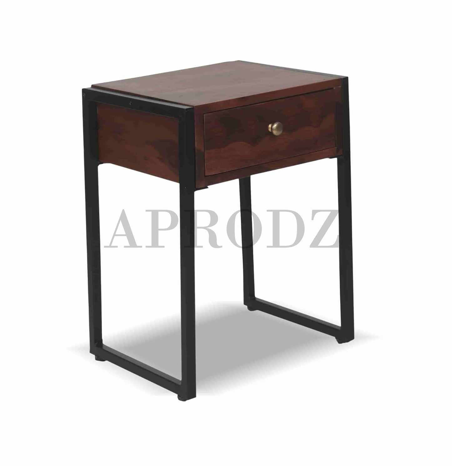 Solid Sheesham Wood and Metal 1 Drawer Bedside Table for Bedoom & Living Room Furniture (Rosewood Finish)